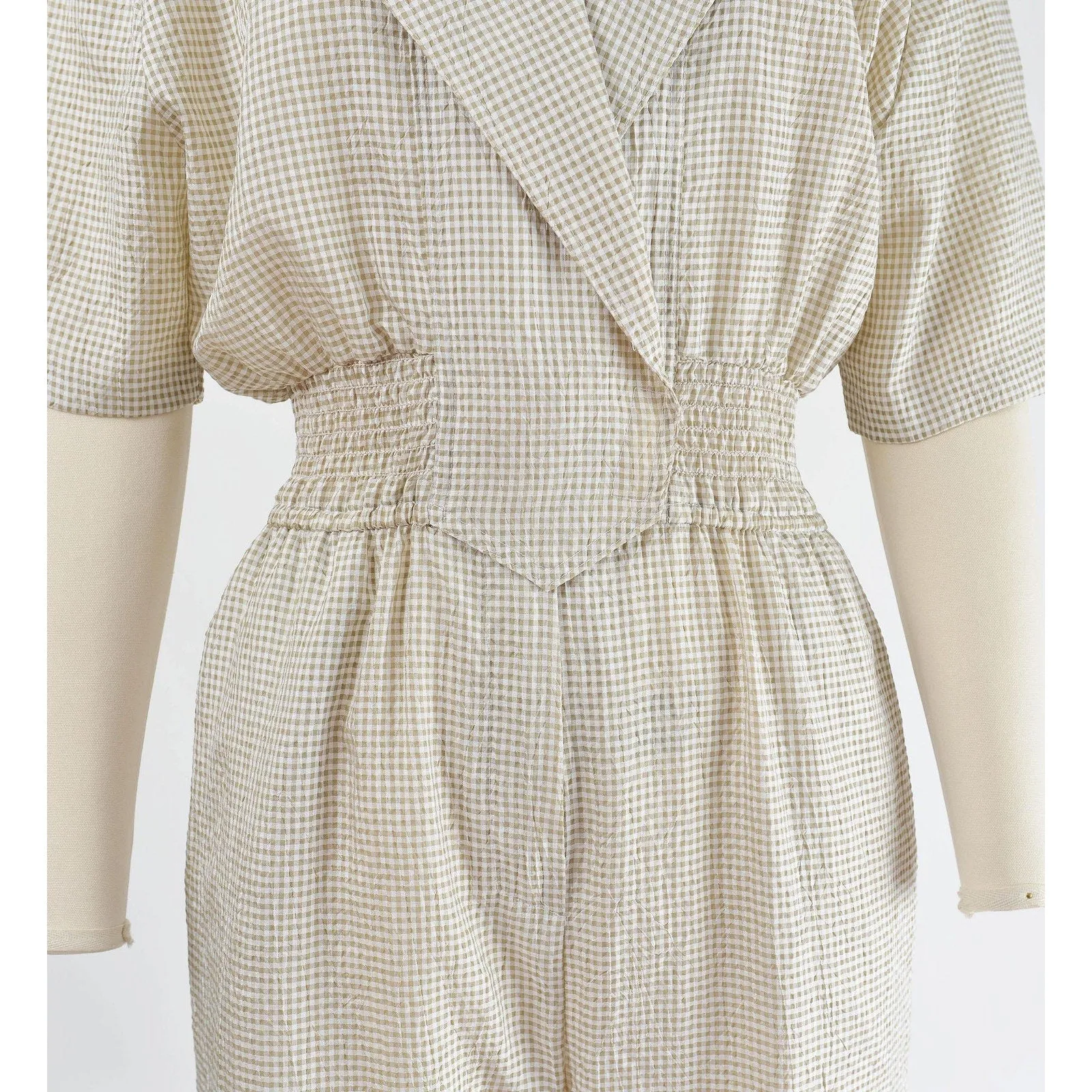 Vintage 80s 90s Gingham White and Beige Checkered Windbreaker Tapered Leg Pantsuit S M