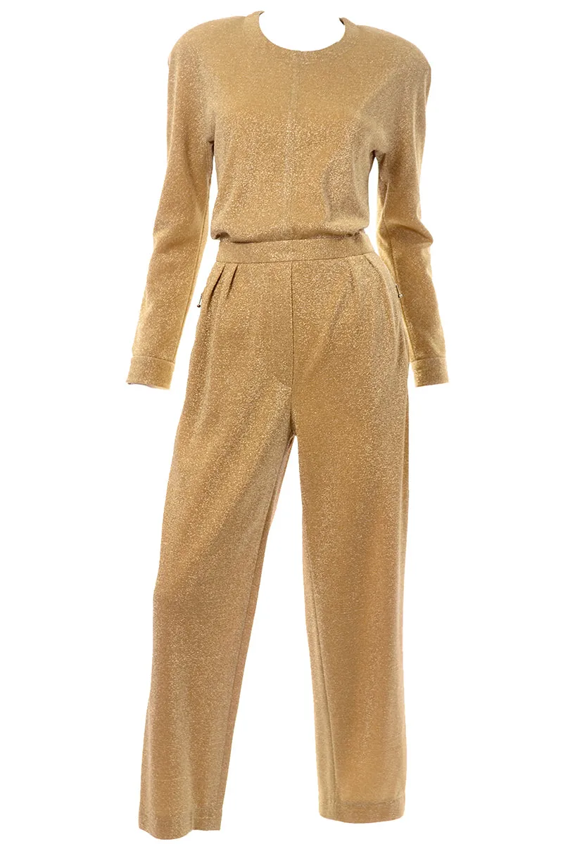 Vintage Escada 1980s Gold Lurex Jumpsuit Designed by Margaretha Ley