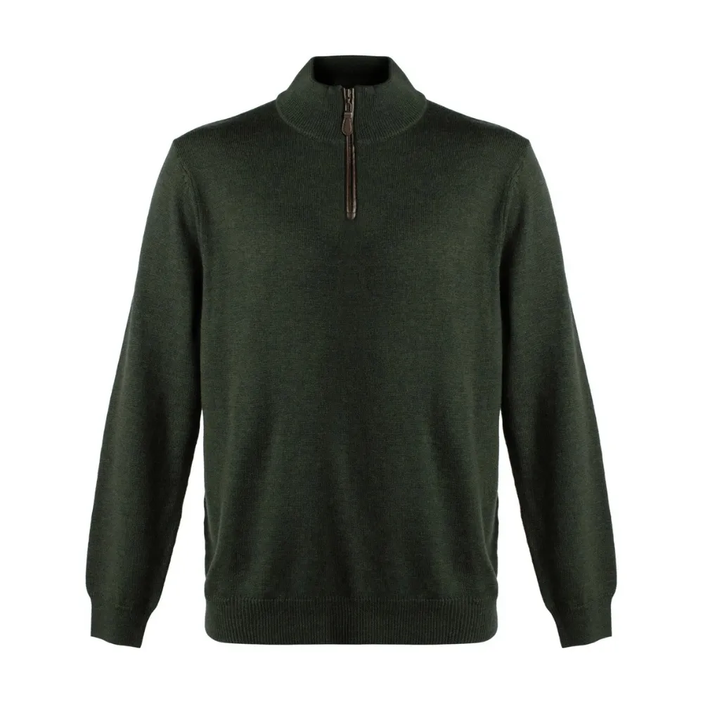 Viyella Leather Trimmed Baruffa Merino Wool 1/4 Zip Sweater - 255618