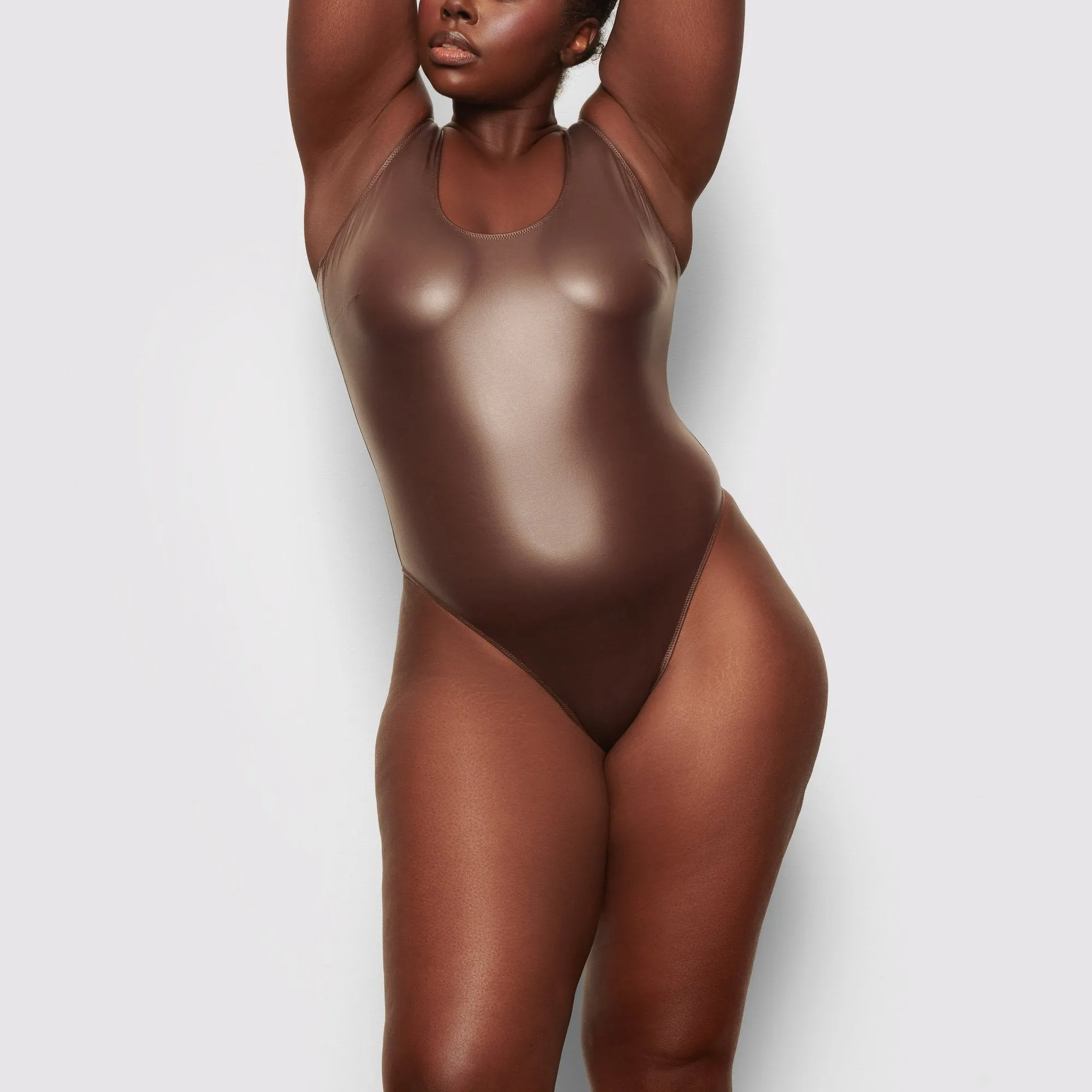 WET JERSEY TANK BODYSUIT | COCOA