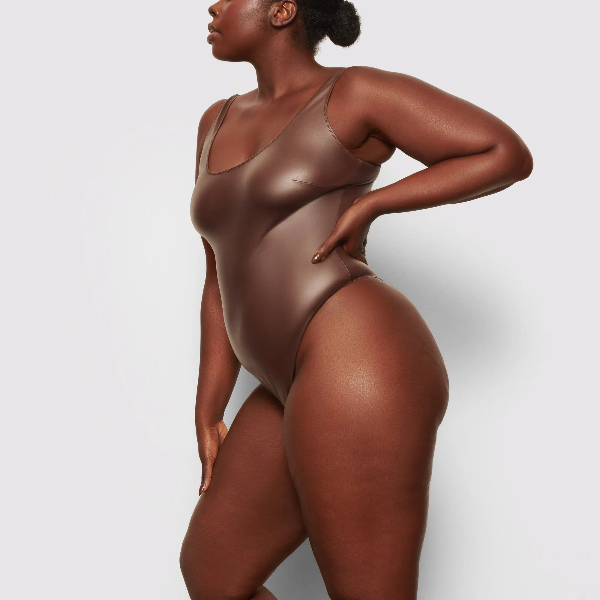 WET JERSEY TANK BODYSUIT | COCOA
