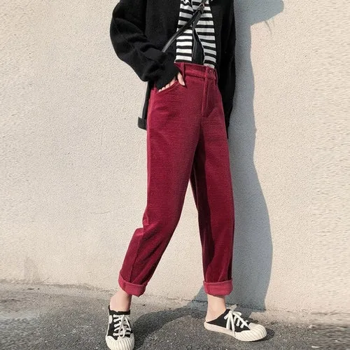 Winter Corduroy Pants Casual Women High