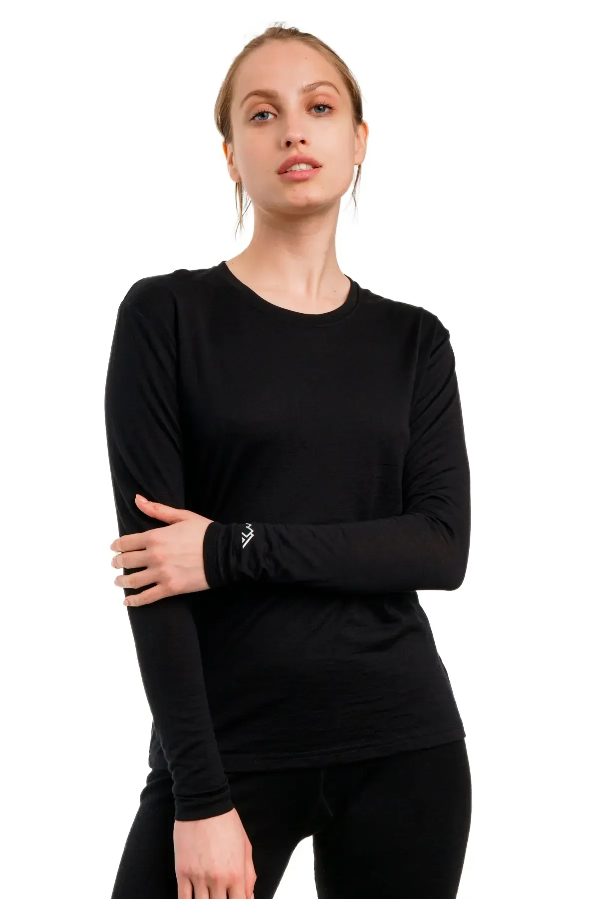 Women Merino Wool 165 Base Layer Long Sleeve Black   Wool Socks