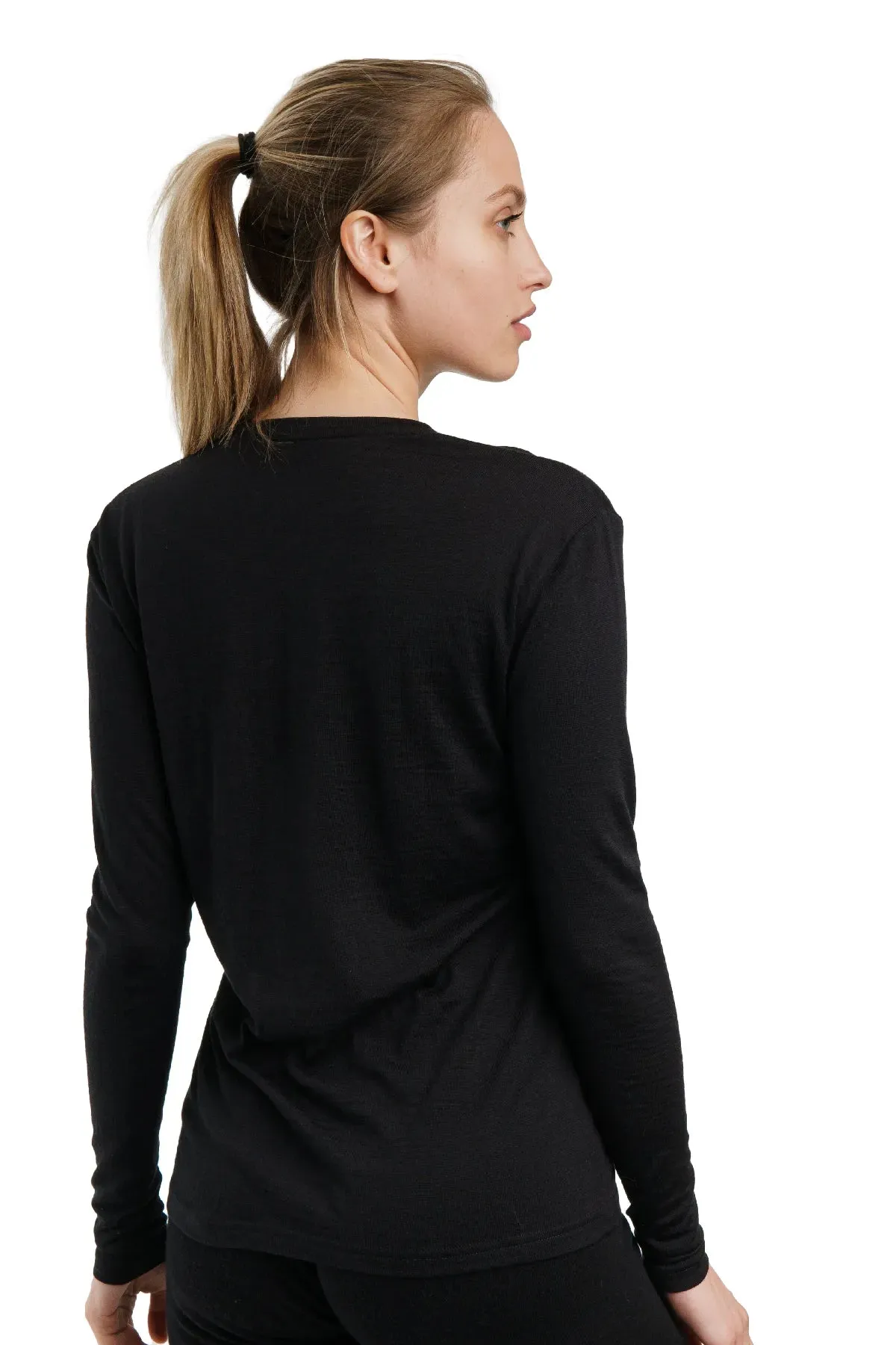 Women Merino Wool 165 Base Layer Long Sleeve Black   Wool Socks