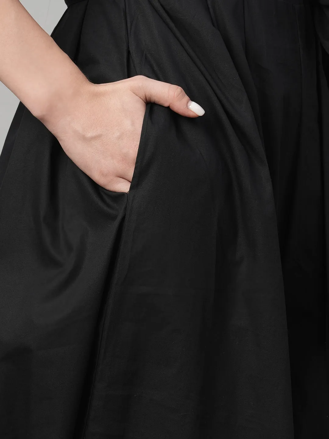 Women's Black Cotton Boxy Fit Jumpsuit