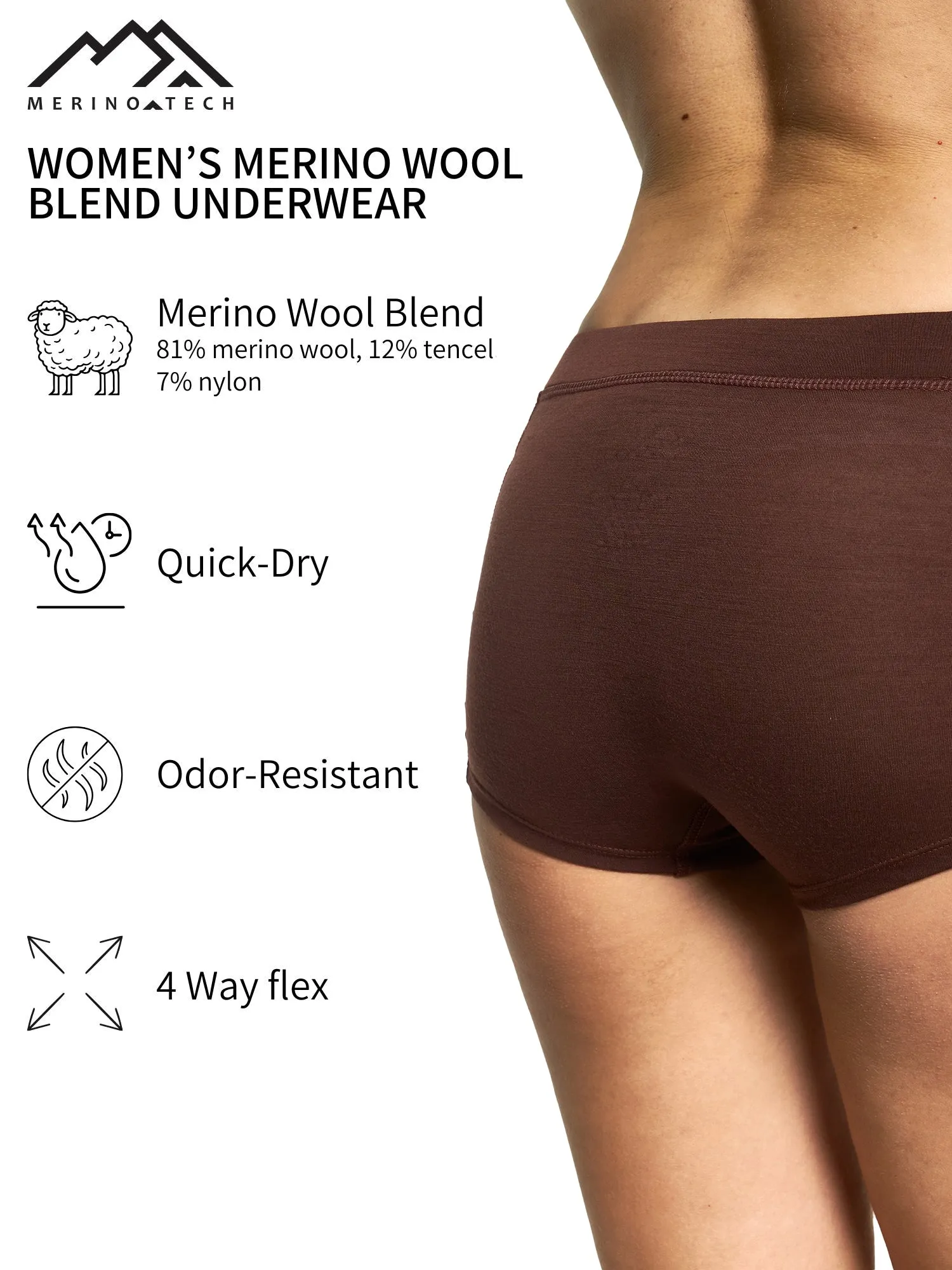 Women's Merino Boxers Mahogony (1 Pack)