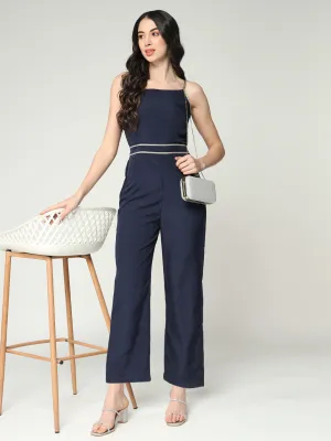 Women's Solid Color Jumpsuit With Lace Details (Set Of 1)
