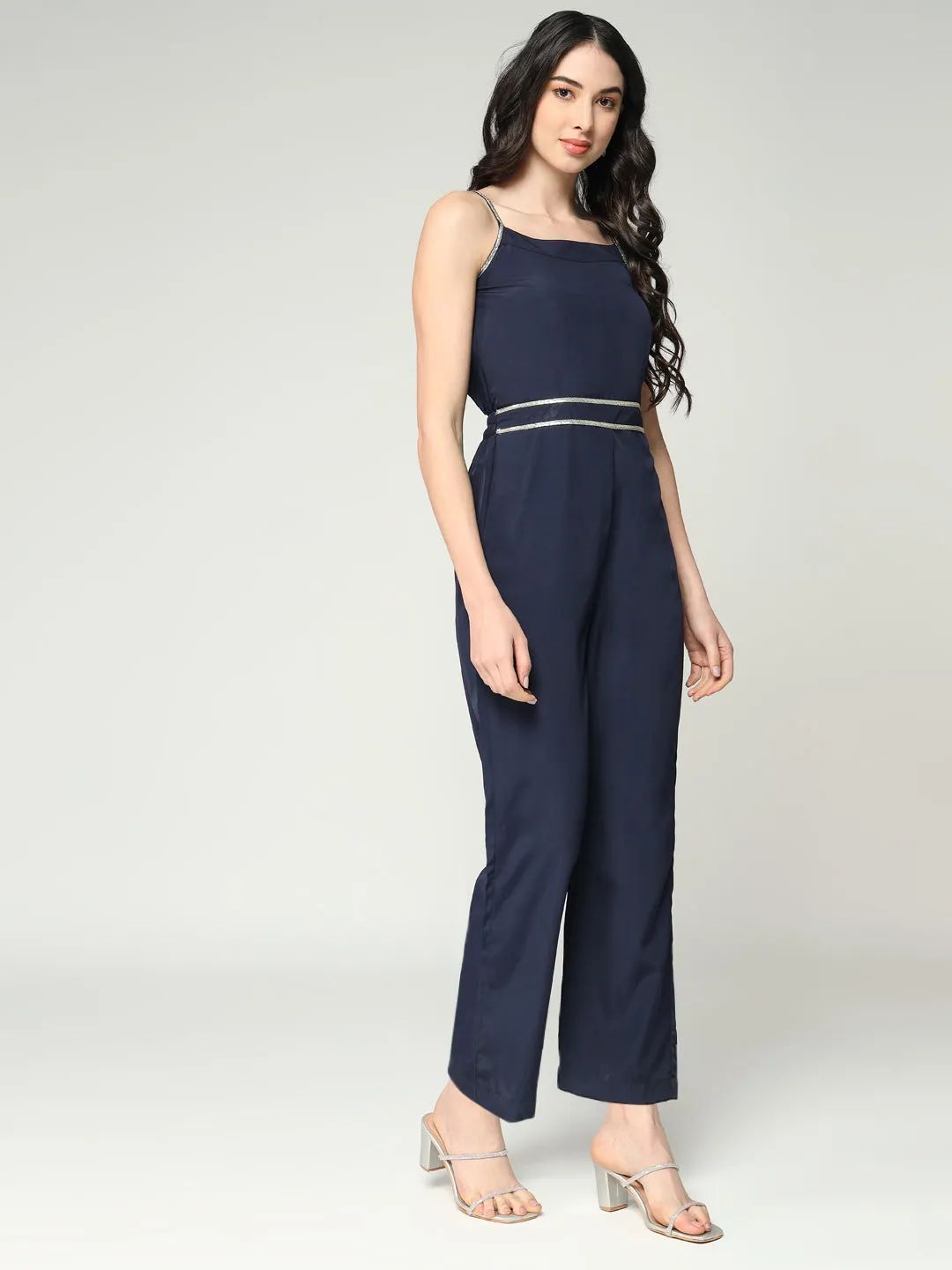 Women's Solid Color Jumpsuit With Lace Details (Set Of 1)