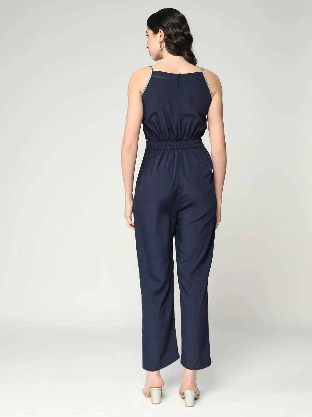 Women's Solid Color Jumpsuit With Lace Details (Set Of 1)