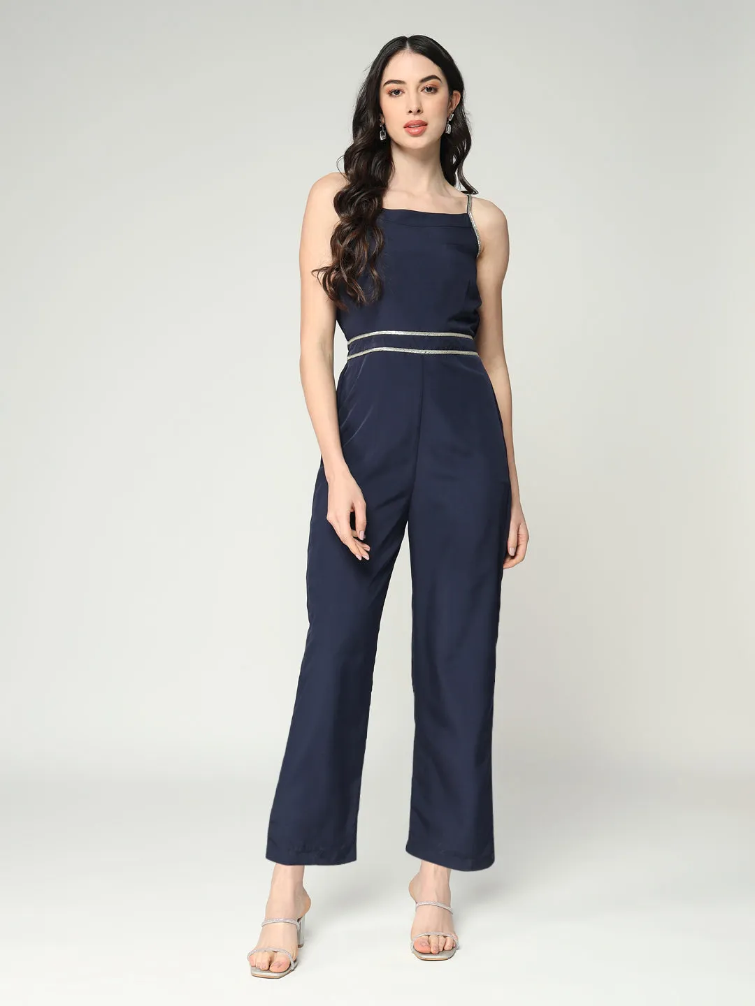 Women's Solid Color Jumpsuit With Lace Details (Set Of 1)