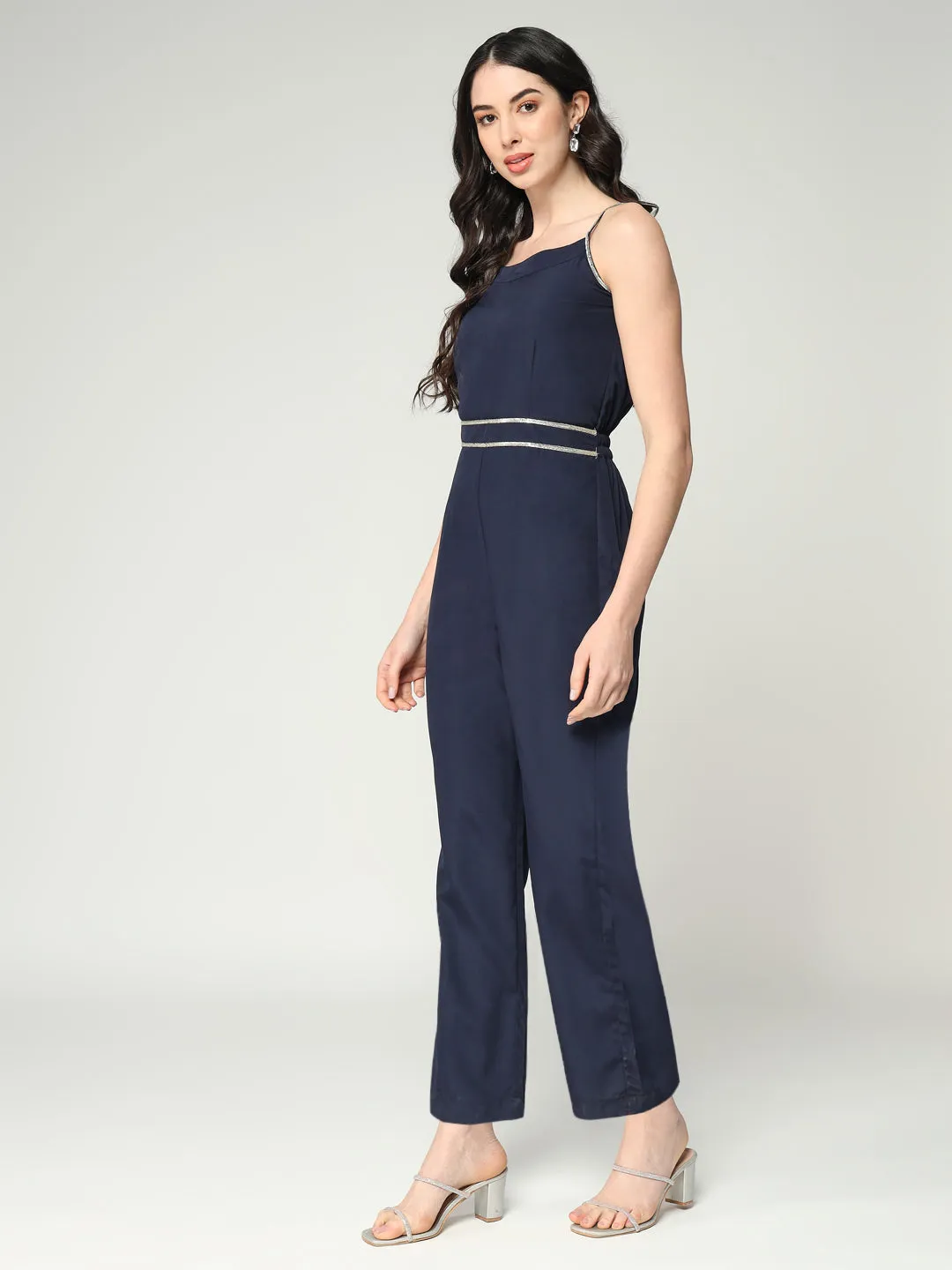 Women's Solid Color Jumpsuit With Lace Details (Set Of 1)