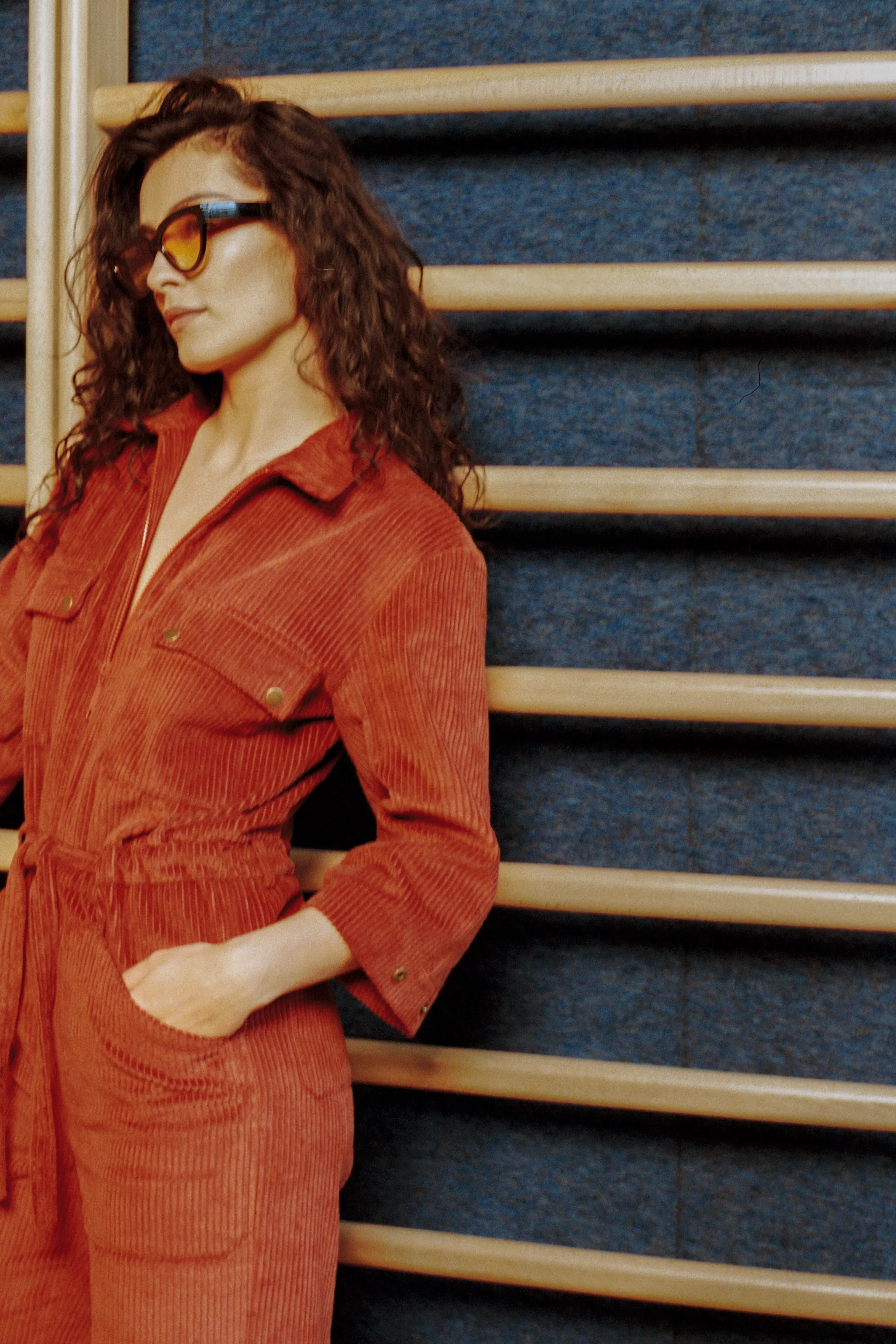 YOLANDA Corduroy Jumpsuit - Brick Orange