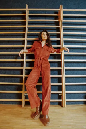 YOLANDA Corduroy Jumpsuit - Brick Orange