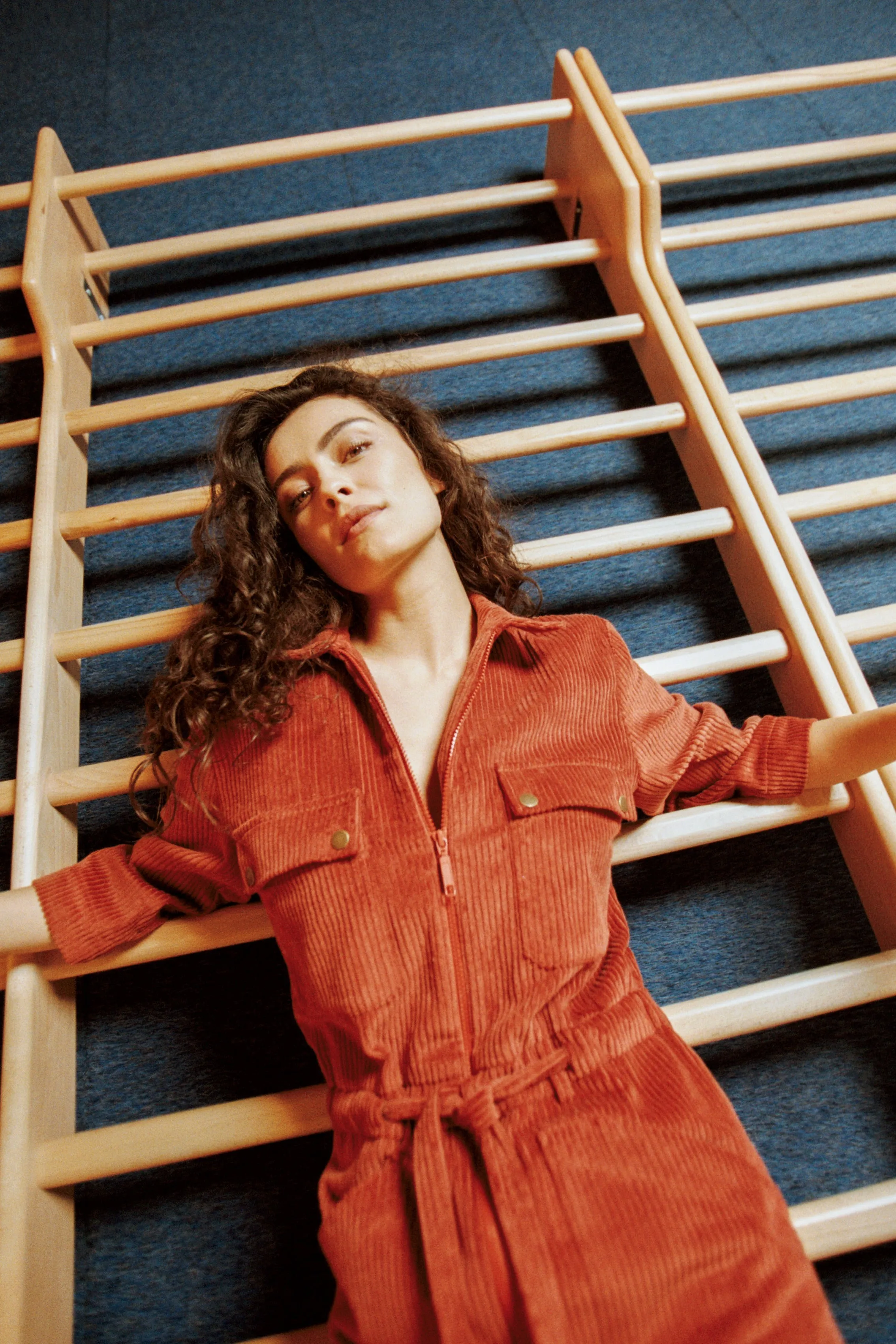 YOLANDA Corduroy Jumpsuit - Brick Orange