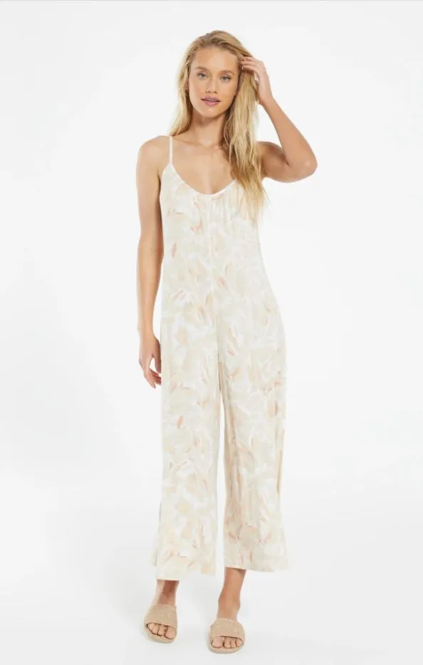 Z Supply "Summerland" Floral Slim Flared Jumpsuit | Sun Tan