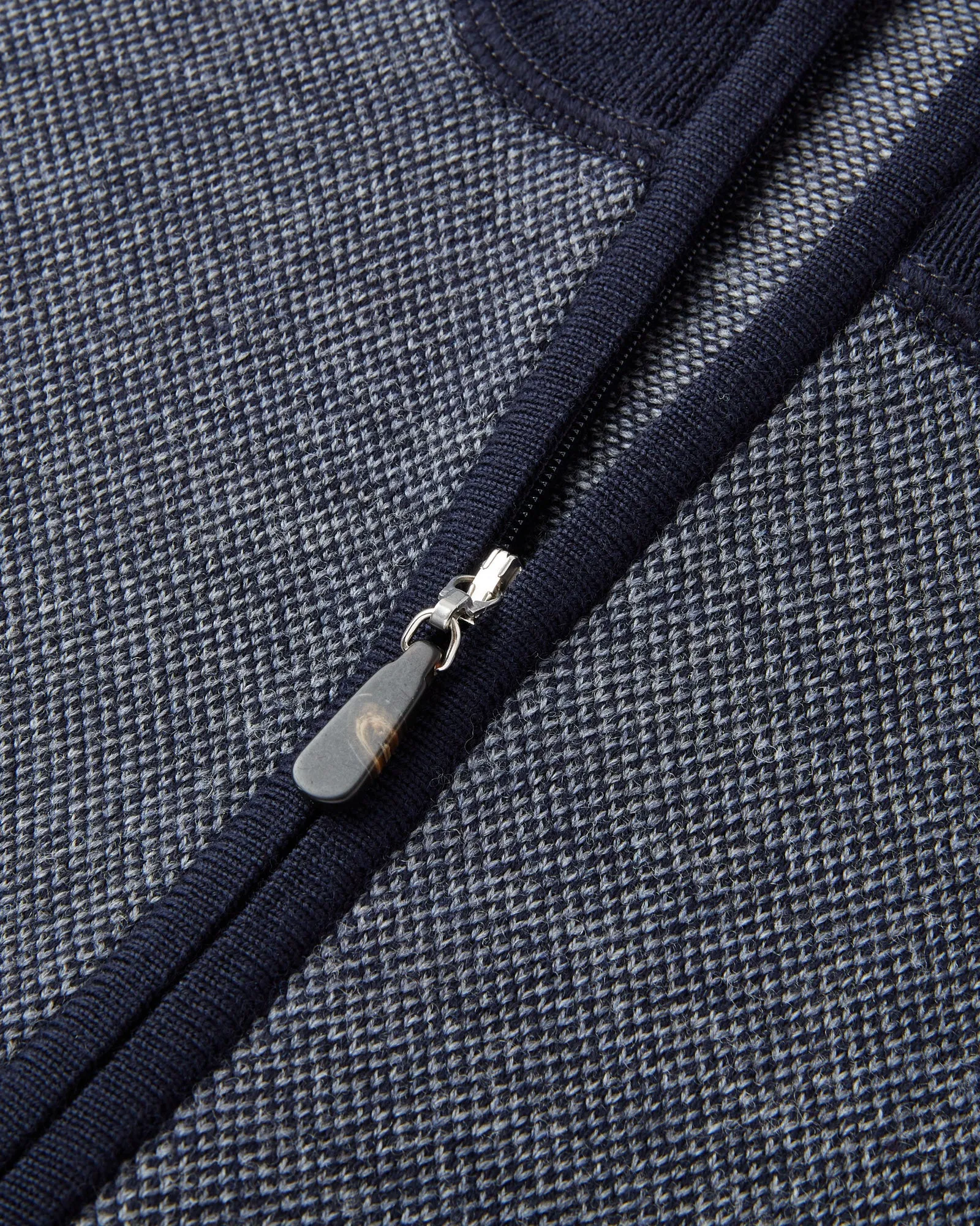 Zattura Full Zip Micro Detail Textured Knit Jumper (Navy)